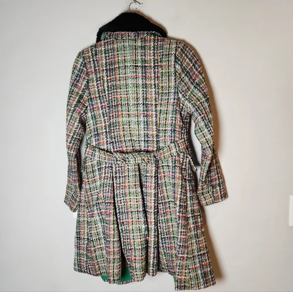 NWT Modcloth Multi Colored Tweed Flare Coat Removable Faux Fur Collar Small - Picture 14 of 16